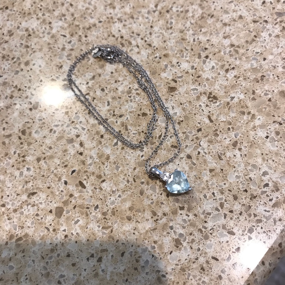Diamond and aquamarine heart necklace